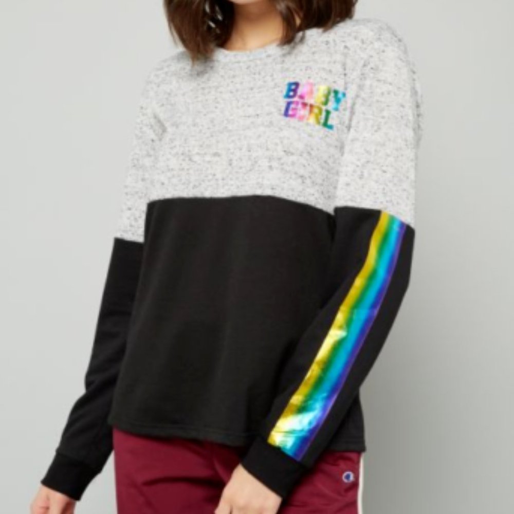 Black Rainbow Striped Baby Girl Graphic Knit Tee